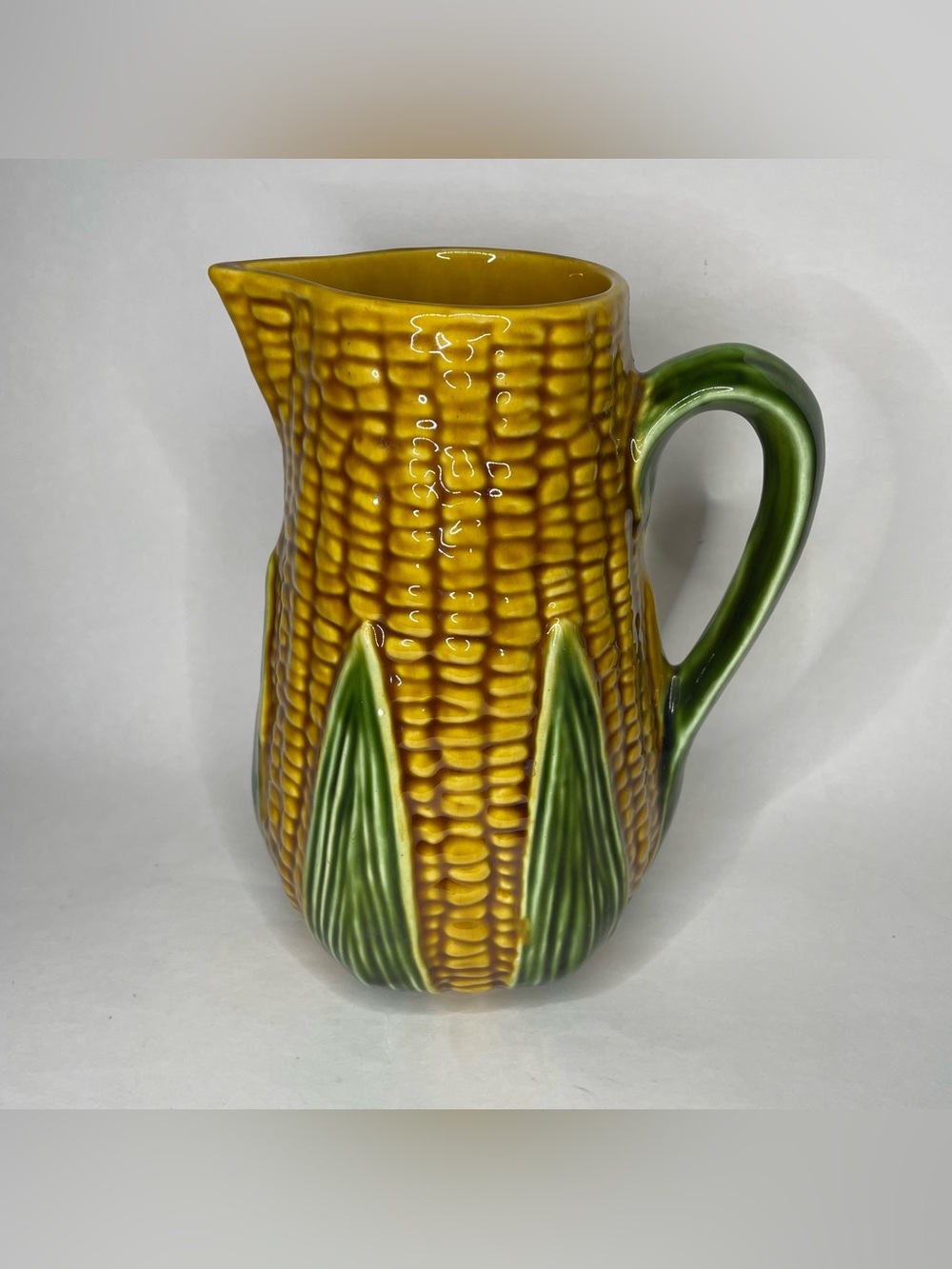 RARE OLFAIRE MAJOLICA EAR OF CORN MAZE LARGE PITCHER VINTAGE MADE IN PORTUGAL